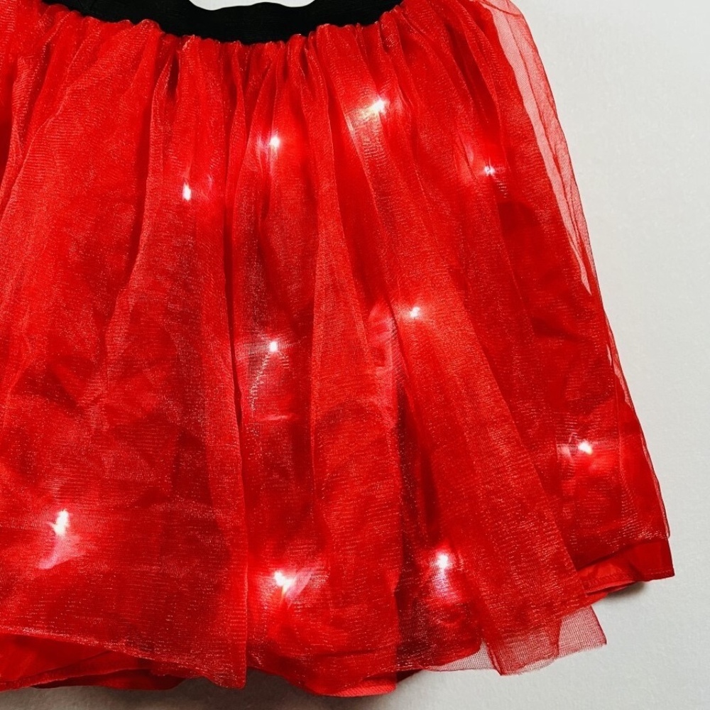 Adult Red Tulle Tutu Light up Skirt OSFM Halloween Christmas 4th of July EUC